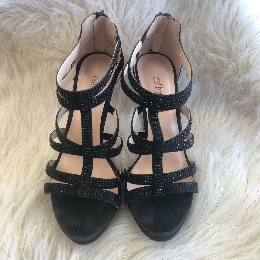Cathy Jean Black Strappy Rhinestone Heels✨ - Picture 2 of 8